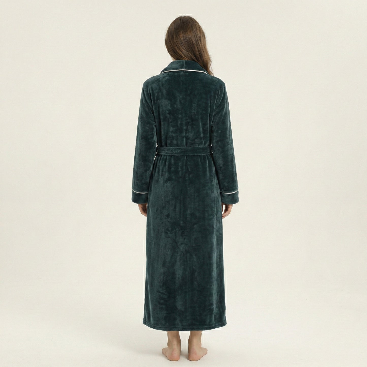 Plush Long Sleeve Wrap Bathrobe with Waist Tie Belt and Front Patch Pockets
