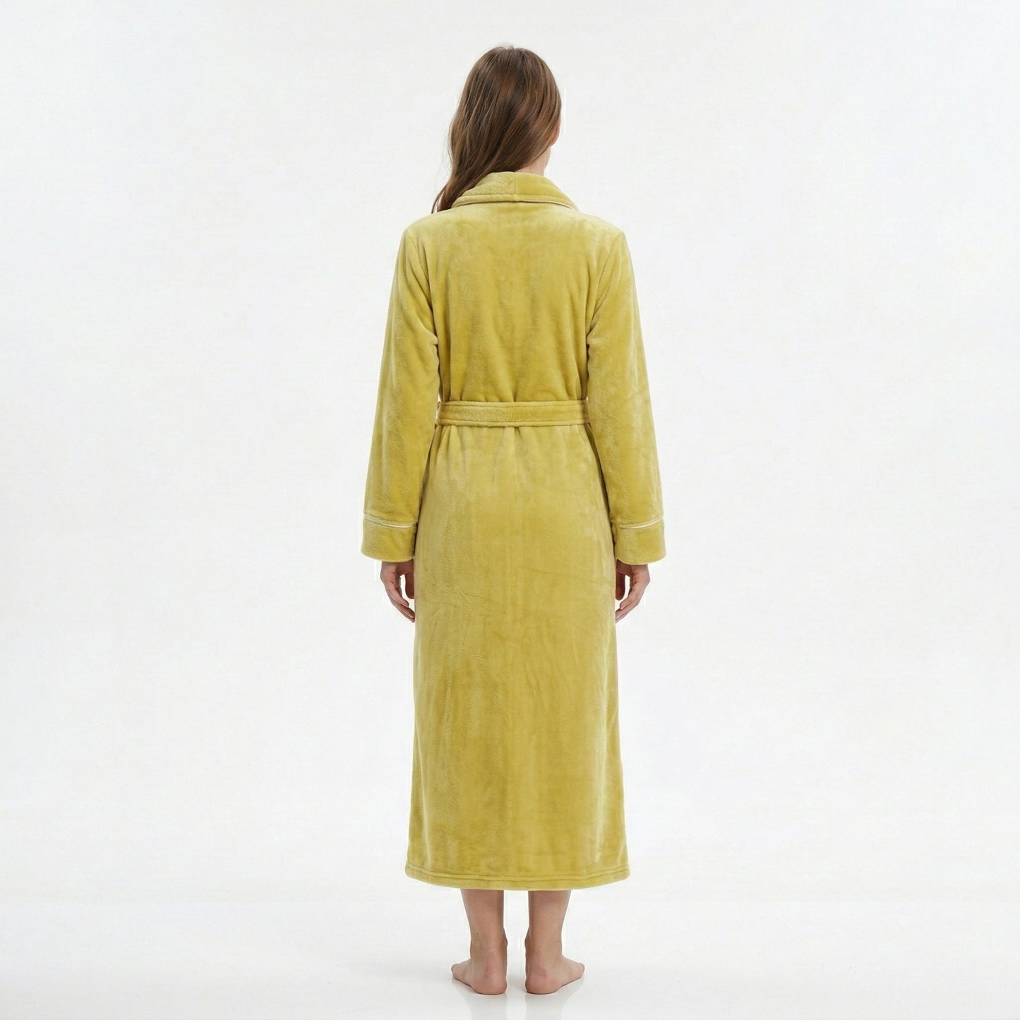 Plush Long Sleeve Wrap Bathrobe with Waist Tie Belt and Front Patch Pockets