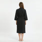 Textured Knit Wrap Bathrobe with Three Quarter Sleeves Adjustable Waist Tie