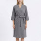 Textured Knit Wrap Bathrobe with Three Quarter Sleeves Adjustable Waist Tie