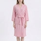 Textured Knit Wrap Bathrobe with Three Quarter Sleeves Adjustable Waist Tie