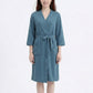 Textured Knit Wrap Bathrobe with Three Quarter Sleeves Adjustable Waist Tie