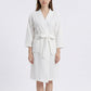 Textured Knit Wrap Bathrobe with Three Quarter Sleeves Adjustable Waist Tie