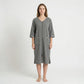 Textured Knit Zip Front Nightgown with V Neckline Three Quarter Sleeves Relaxed Fit