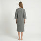 Textured Knit Zip Front Nightgown with V Neckline Three Quarter Sleeves Relaxed Fit
