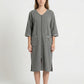 Textured Knit Zip Front Nightgown with V Neckline Three Quarter Sleeves Relaxed Fit