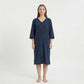 Textured Knit Zip Front Nightgown with V Neckline Three Quarter Sleeves Relaxed Fit