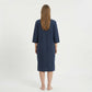Textured Knit Zip Front Nightgown with V Neckline Three Quarter Sleeves Relaxed Fit