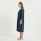 Textured Knit Zip Front Nightgown with V Neckline Three Quarter Sleeves Relaxed Fit