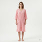 Textured Knit Zip Front Nightgown with V Neckline Three Quarter Sleeves Relaxed Fit