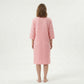 Textured Knit Zip Front Nightgown with V Neckline Three Quarter Sleeves Relaxed Fit
