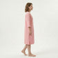 Textured Knit Zip Front Nightgown with V Neckline Three Quarter Sleeves Relaxed Fit