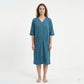 Textured Knit Zip Front Nightgown with V Neckline Three Quarter Sleeves Relaxed Fit
