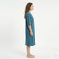 Textured Knit Zip Front Nightgown with V Neckline Three Quarter Sleeves Relaxed Fit
