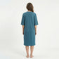 Textured Knit Zip Front Nightgown with V Neckline Three Quarter Sleeves Relaxed Fit