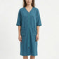 Textured Knit Zip Front Nightgown with V Neckline Three Quarter Sleeves Relaxed Fit