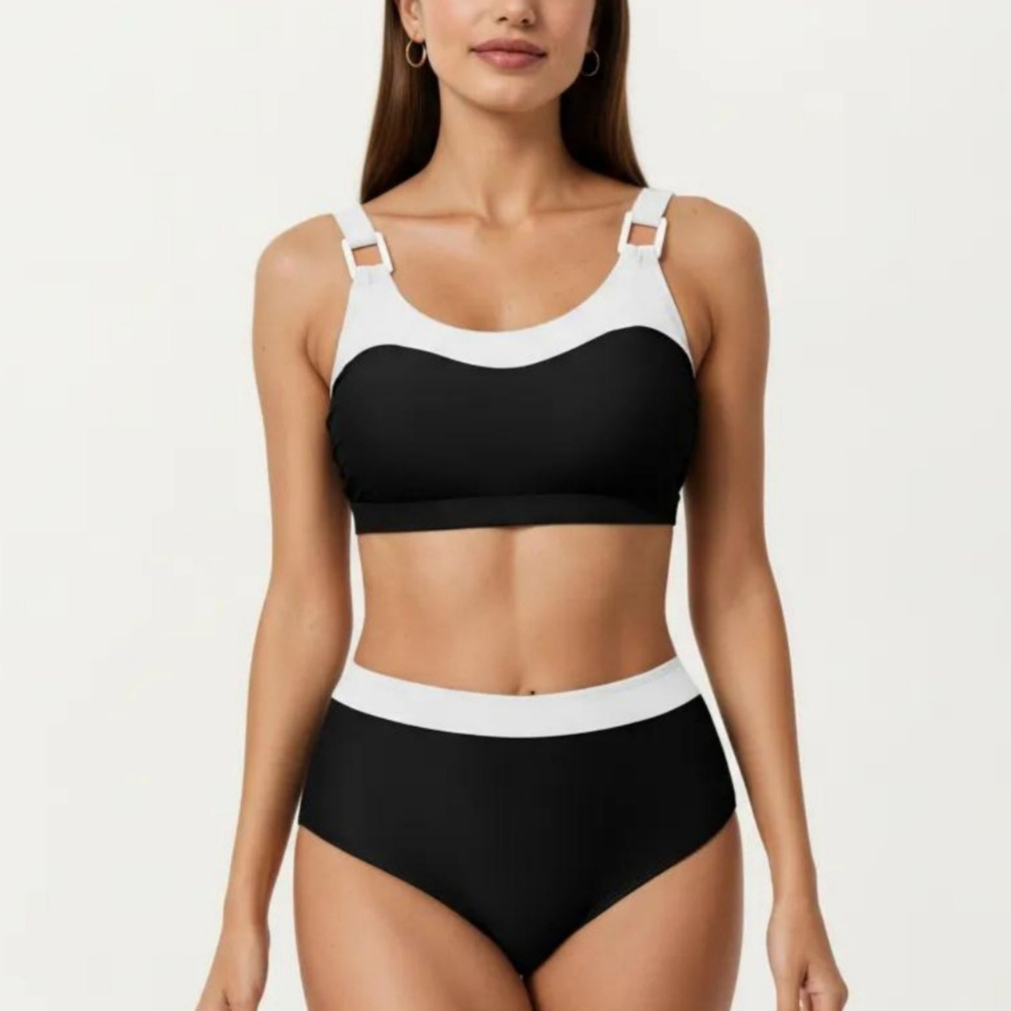 2-Piece Set Color Block Bikini Top with High Waisted Bottom Swim Set