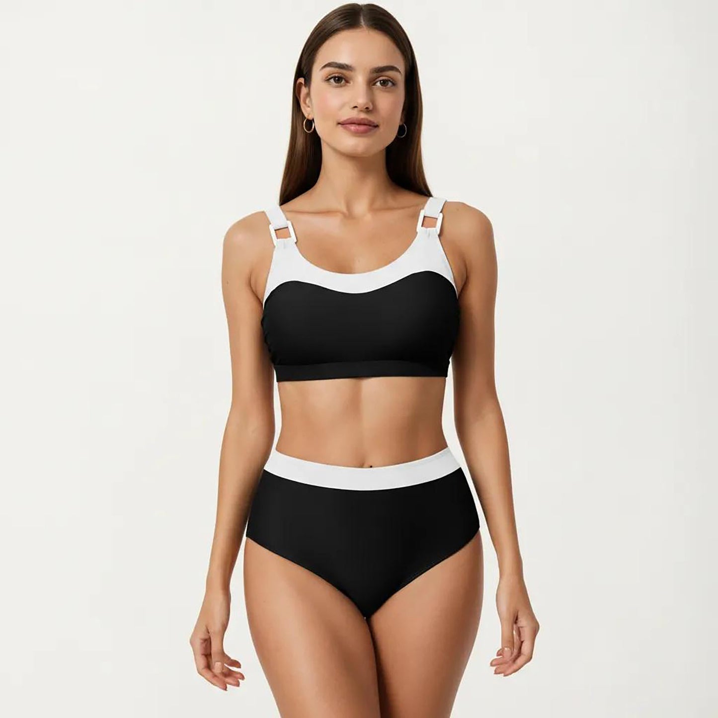2-Piece Set Color Block Bikini Top with High Waisted Bottom Swim Set
