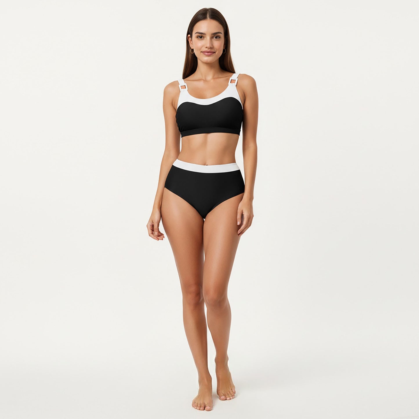 2-Piece Set Color Block Bikini Top with High Waisted Bottom Swim Set