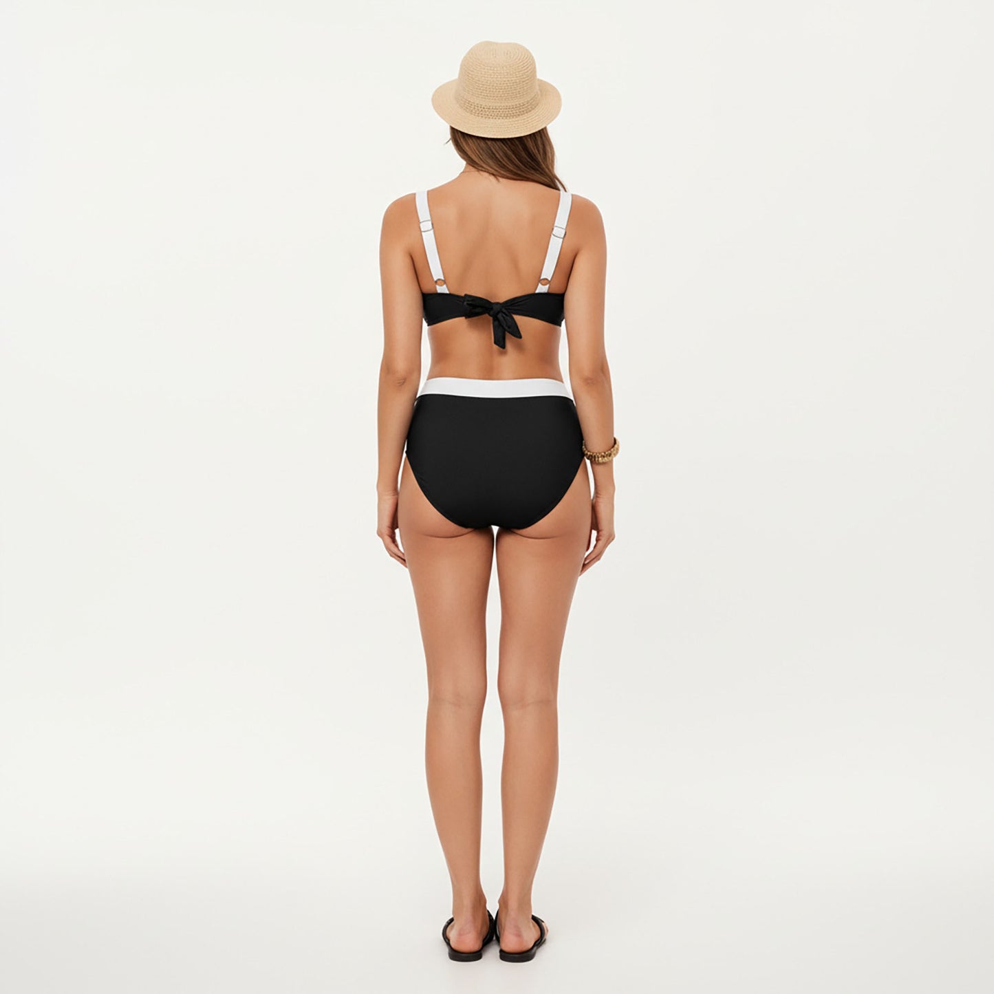 2-Piece Set Color Block Bikini Top with High Waisted Bottom Swim Set