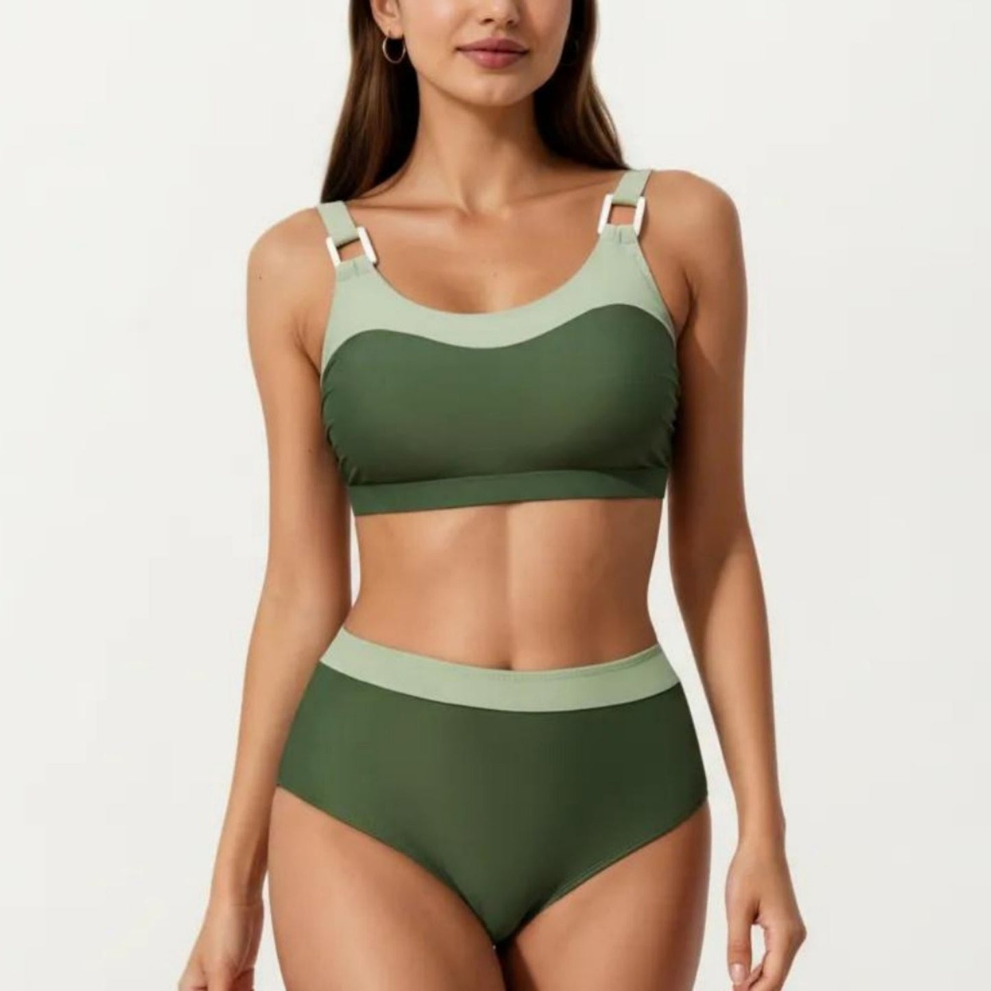 2-Piece Set Color Block Bikini Top with High Waisted Bottom Swim Set