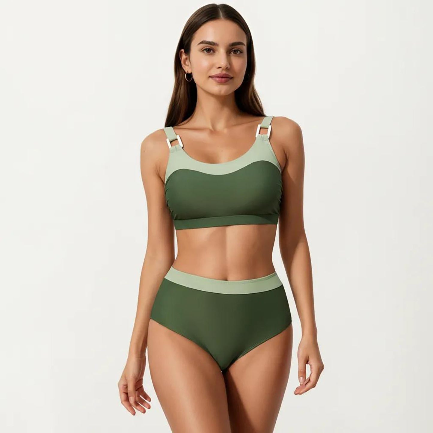 2-Piece Set Color Block Bikini Top with High Waisted Bottom Swim Set