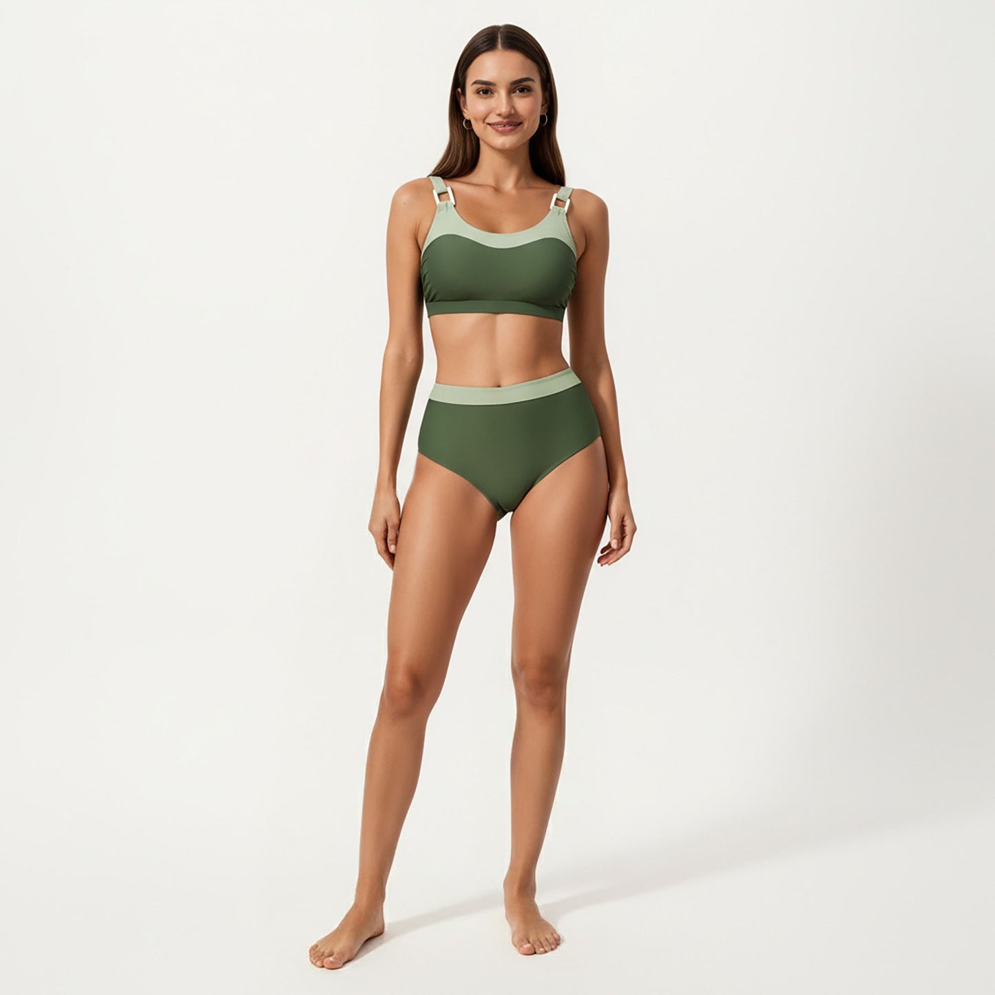 2-Piece Set Color Block Bikini Top with High Waisted Bottom Swim Set