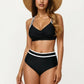 2-Piece Set Contrast Trim Bikini Top with High Waisted Bottom Swim Set
