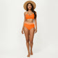 2-Piece Set Contrast Trim Bikini Top with High Waisted Bottom Swim Set