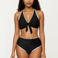 2-Piece Set Tie Front Bikini Top with Scalloped Trim and High Waisted Bottom