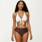 2-Piece Set Tie Front Bikini Top with Scalloped Trim and High Waisted Bottom