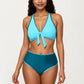 2-Piece Set Tie Front Bikini Top with Scalloped Trim and High Waisted Bottom