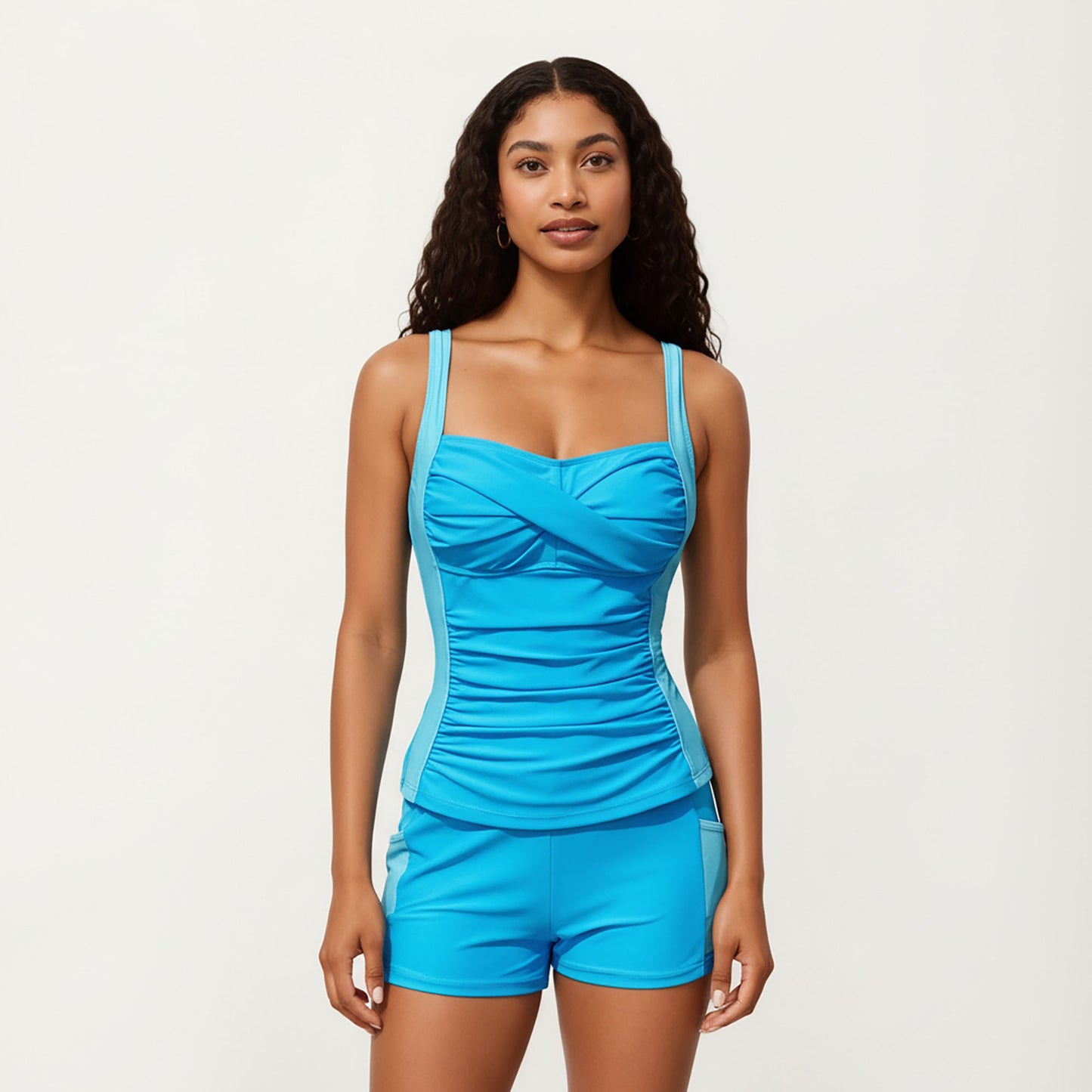 2-Piece Set Color Block Tankini Top with Boyshort Bottom Swim Set
