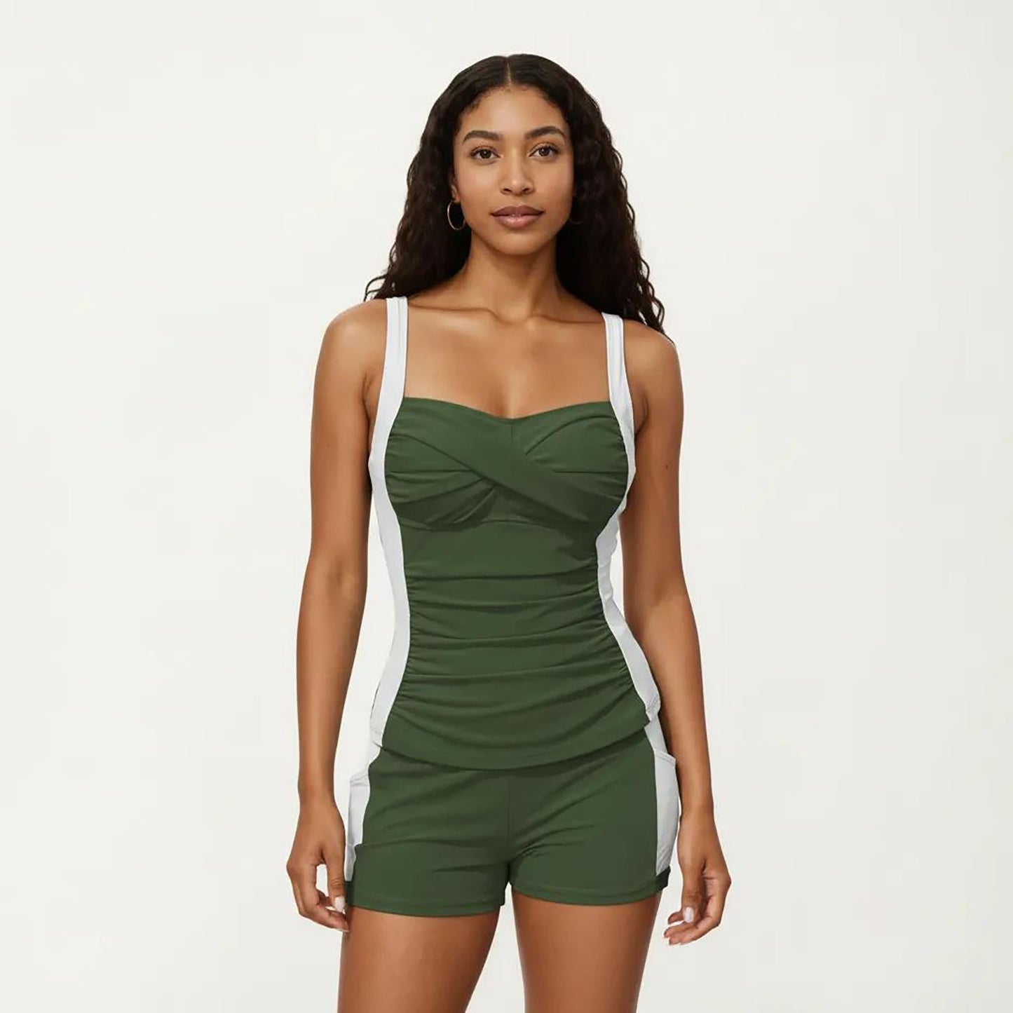 2-Piece Set Color Block Tankini Top with Boyshort Bottom Swim Set