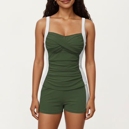 2-Piece Set Color Block Tankini Top with Boyshort Bottom Swim Set
