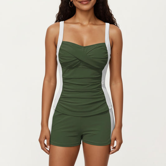 2-Piece Set Color Block Tankini Top with Boyshort Bottom Swim Set