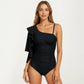 One Shoulder Ruffle One Piece Swimsuit with Ruched Tummy Control Fit