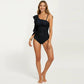 One Shoulder Ruffle One Piece Swimsuit with Ruched Tummy Control Fit