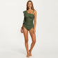 One Shoulder Ruffle One Piece Swimsuit with Ruched Tummy Control Fit