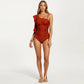 One Shoulder Ruffle One Piece Swimsuit with Ruched Tummy Control Fit