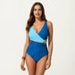 Color Block Wrap One Piece Swimsuit with Starfish Detail and Sculpted Fit