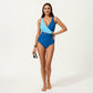 Color Block Wrap One Piece Swimsuit with Starfish Detail and Sculpted Fit
