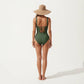 Color Block Wrap One Piece Swimsuit with Starfish Detail and Sculpted Fit
