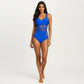 Mesh Panel One Piece Swimsuit with Ring Strap Detail and Sculpted Fit