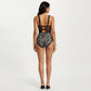 Mesh Panel One Piece Swimsuit with Ring Strap Detail and Sculpted Fit