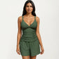 2-Piece Set Ruched Tankini Top with Adjustable Straps and Relaxed Swim Shorts