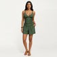 2-Piece Set Ruched Tankini Top with Adjustable Straps and Relaxed Swim Shorts