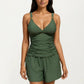 2-Piece Set Ruched Tankini Top with Adjustable Straps and Relaxed Swim Shorts