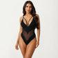Plunge One Piece Swimsuit with Sheer Mesh Panel and High Cut Leg Design