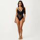 Plunge One Piece Swimsuit with Sheer Mesh Panel and High Cut Leg Design